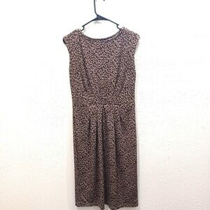 Flattering Talbots Cheetah Print Classic Sheath Dress Size XS Gathered at Waist